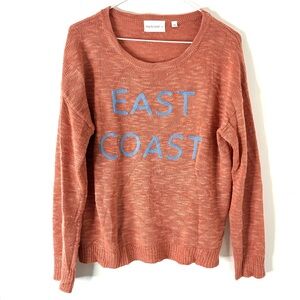 Mia & Tess Orange Knit East Coast Embroidered Crew Neck Sweater